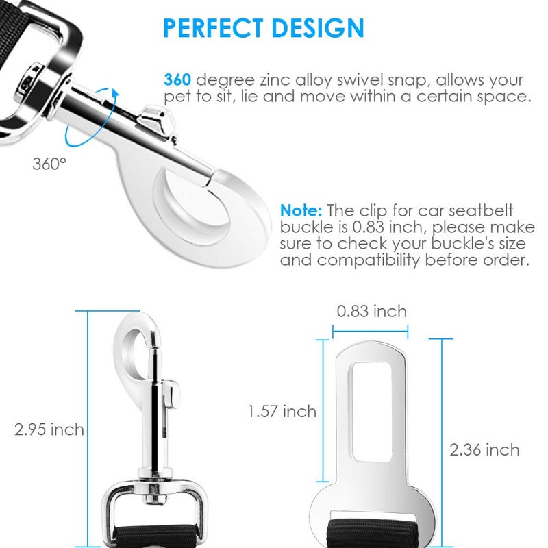 URPOWER 2 Pack Dog Seat Belt, Retractable Dog Car Harness Adjustable Pet Safety Belt with Elastic Bungee Buffer, Heavy Duty & Durable & 360 Degree Swivel Dog Seatbelts - Image 3